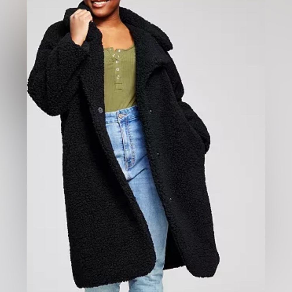 Teddy Coat Notch-Collar Black BCBGeneration Size XL Winter Jacket New With Tags